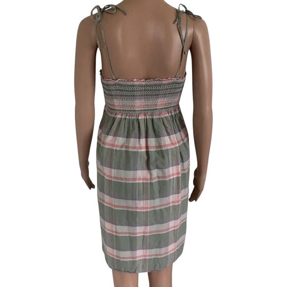 Gap Plaid Smocked Sundress XS Y2K Cottagecore Coastal Summer Festival Barn Green - Picture 4 of 7